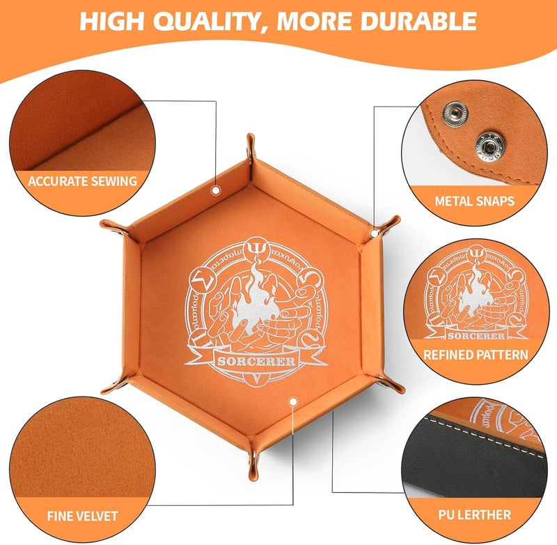 Grajar 6 Pcs DND Dice Tray with Characters Pattern for RPG D&D Table Games - Folding PU Leather and Velvet Rolling Holder Storage Box - Image 2